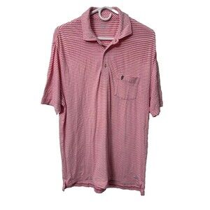 Peter Millar Golf Polo Shirt Men's Small Pink Stripes Seaside Wash Cotton